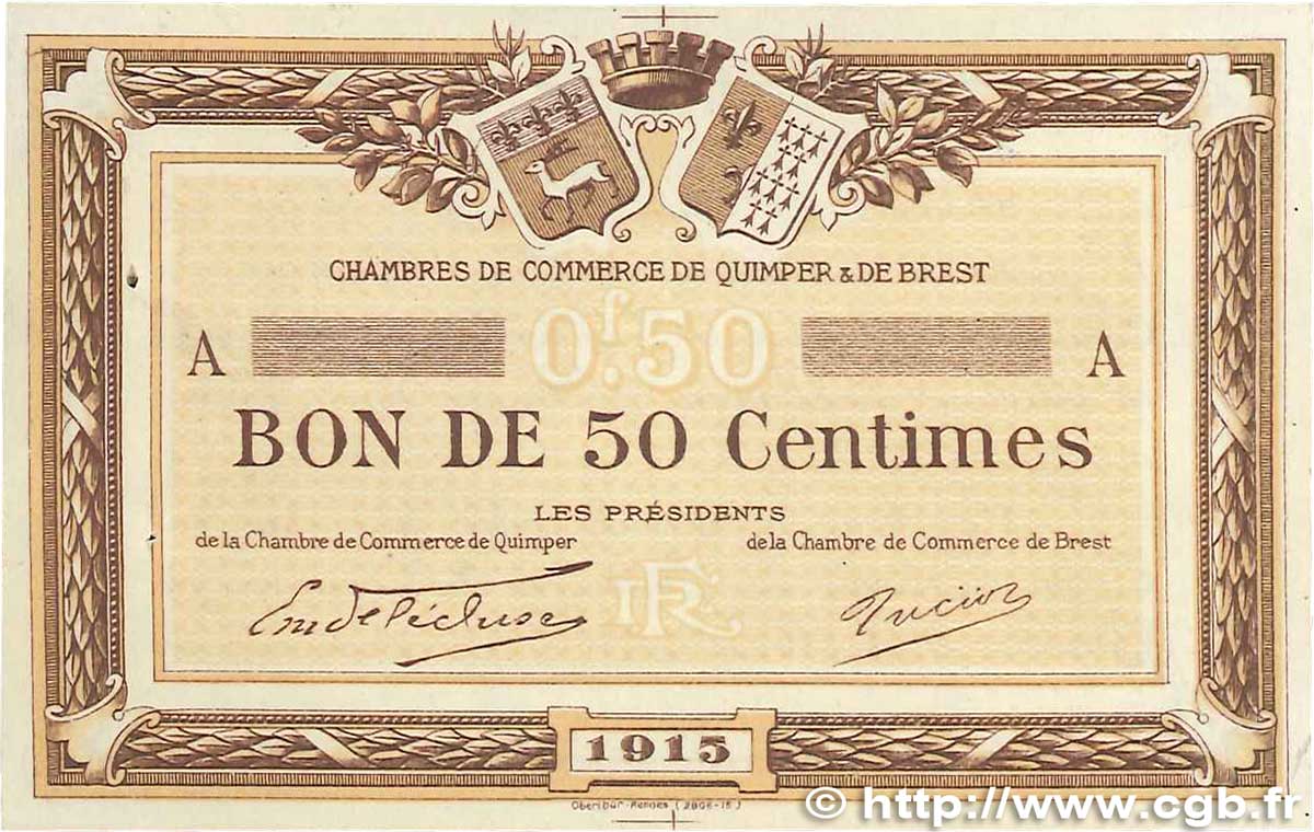 50 Centimes Spécimen FRANCE Regionalismus und verschiedenen  1915 JP.104.01var. VZ