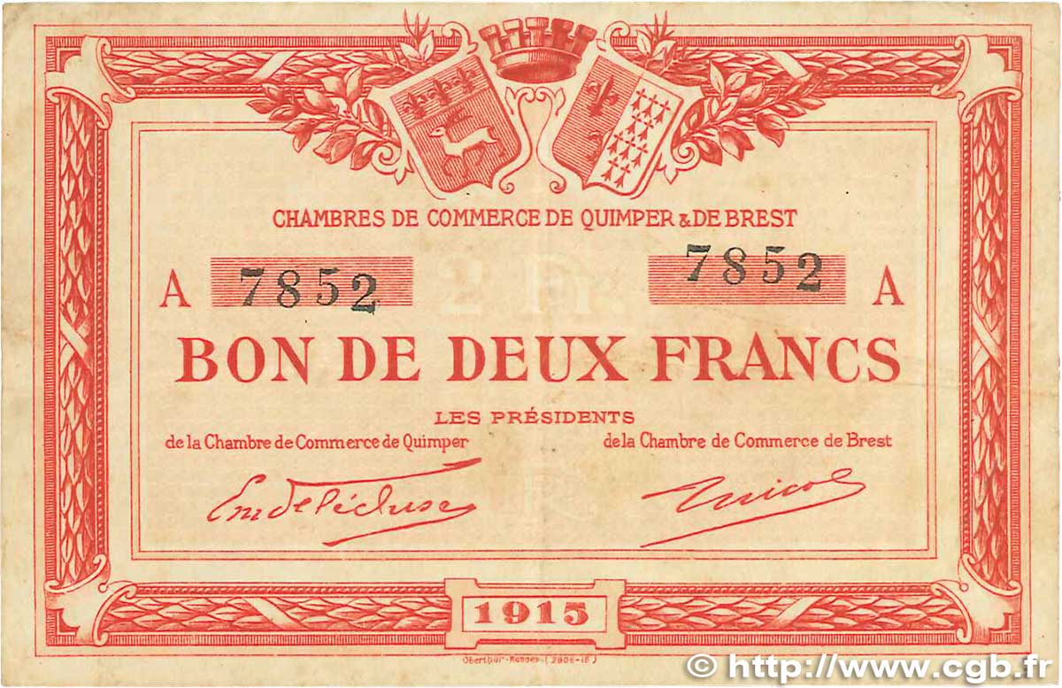 2 Francs FRANCE regionalismo y varios Quimper et Brest 1915 JP.104.03 MBC