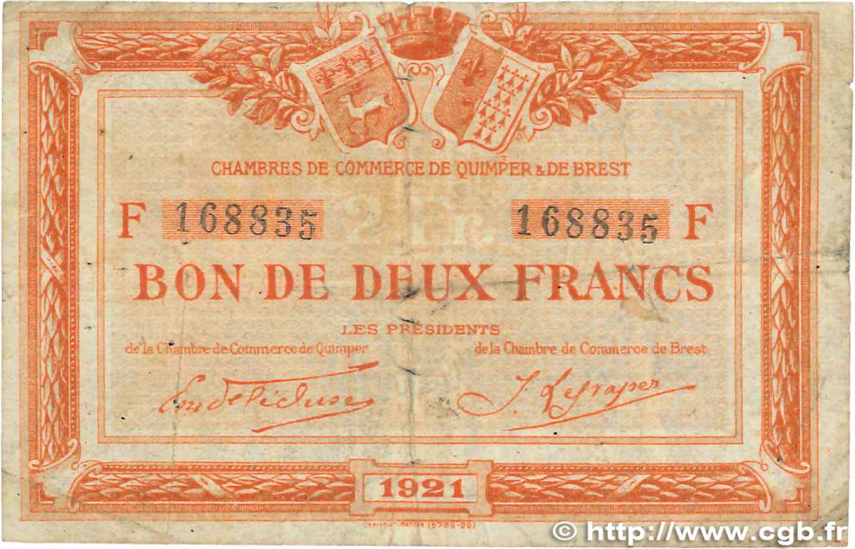 2 Francs FRANCE Regionalismus und verschiedenen Quimper et Brest 1921 JP.104.21 SGE