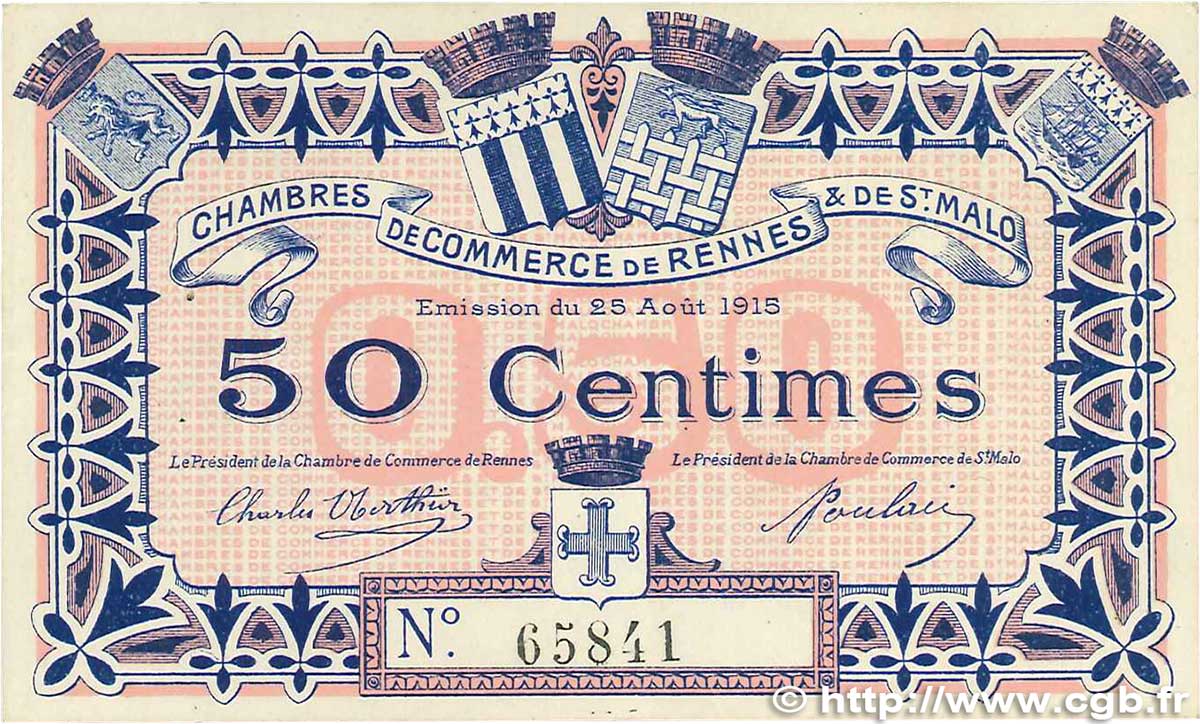 50 Centimes FRANCE Regionalismus und verschiedenen Rennes et Saint-Malo 1915 JP.105.01 fVZ