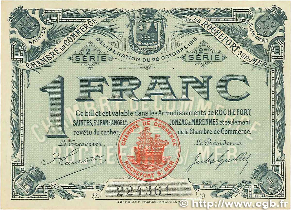1 Franc FRANCE Regionalismus und verschiedenen Rochefort-Sur-Mer 1915 JP.107.09 SS