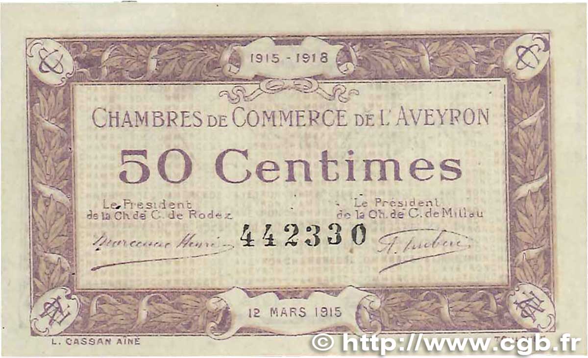 50 Centimes FRANCE regionalismo e varie Rodez et Millau 1915 JP.108.01 BB