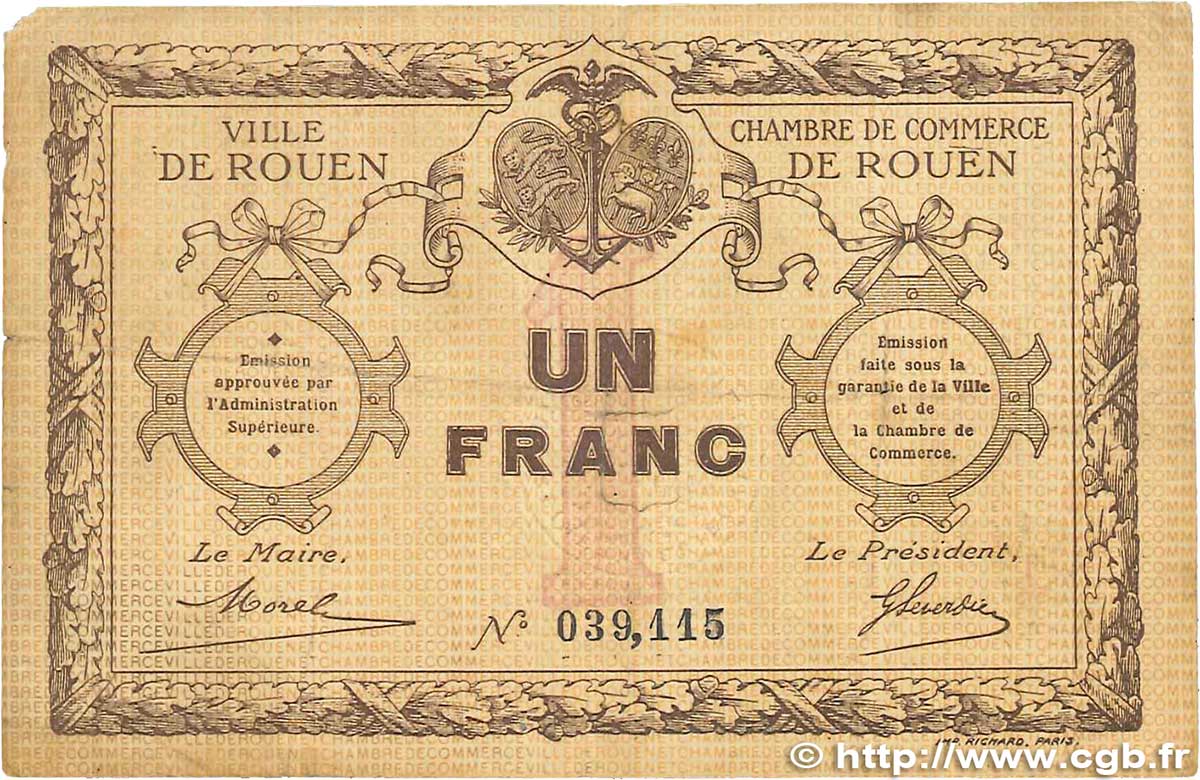 1 Franc FRANCE Regionalismus und verschiedenen Rouen 1920 JP.110.03 SGE