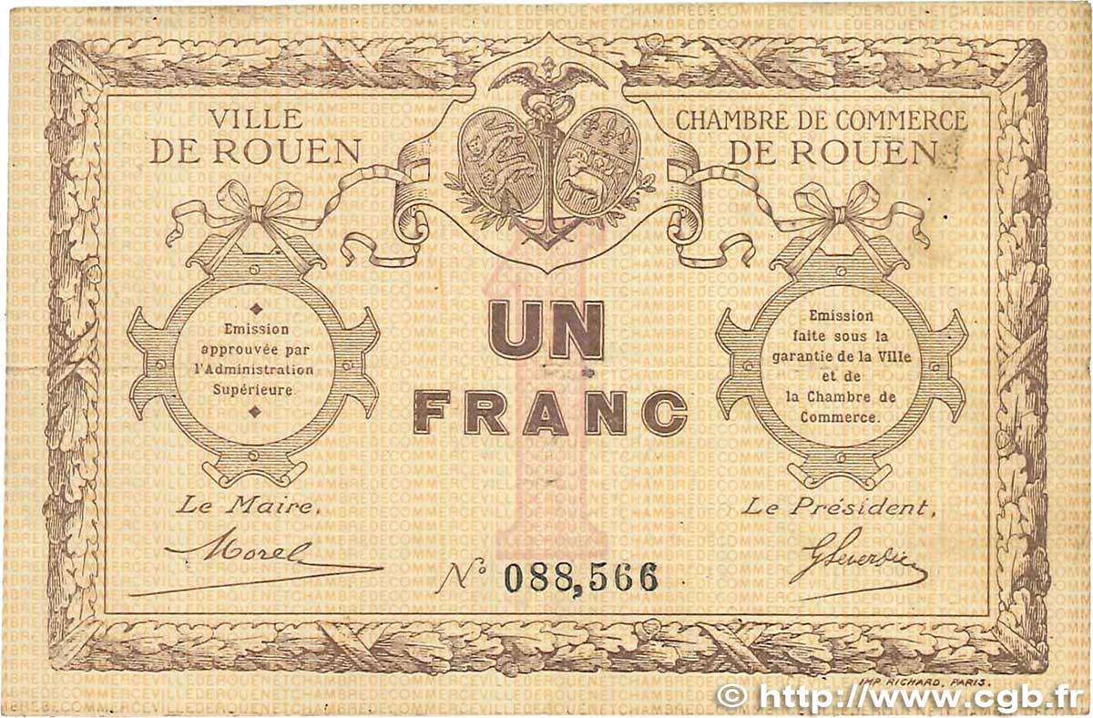 1 Franc FRANCE Regionalismus und verschiedenen Rouen 1920 JP.110.03 fS