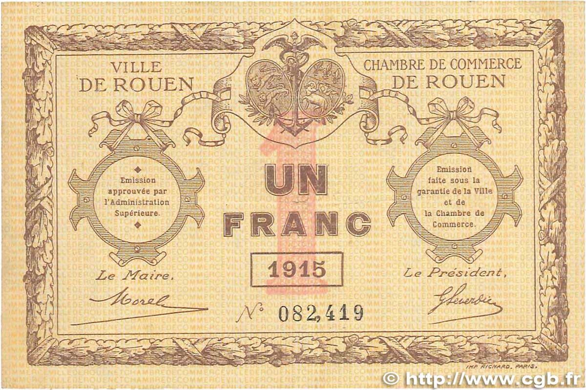 1 Franc FRANCE regionalism and various Rouen 1915 JP.110.10 F