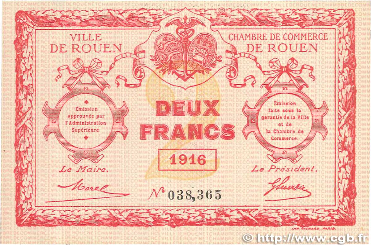 2 Francs FRANCE regionalism and various Rouen 1916 JP.110.25 VF+