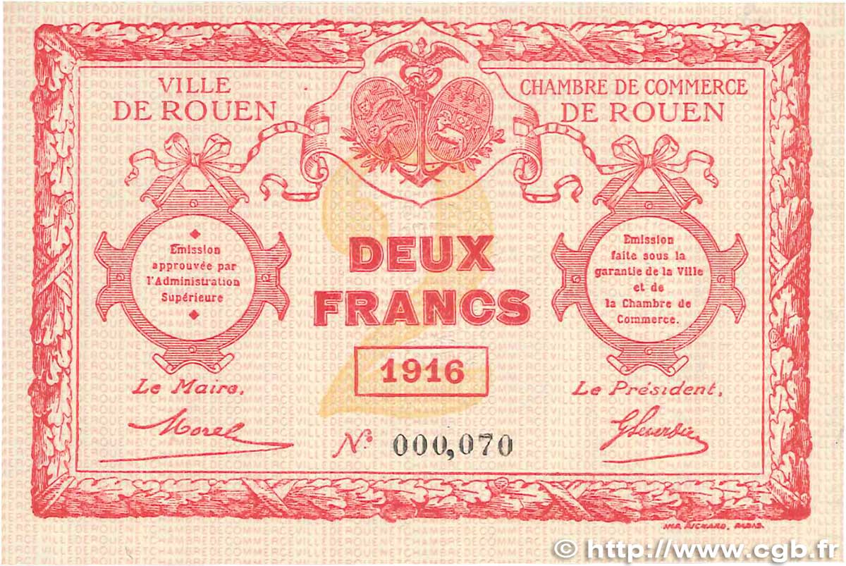 2 Francs FRANCE regionalismo e varie Rouen 1916 JP.110.25 AU