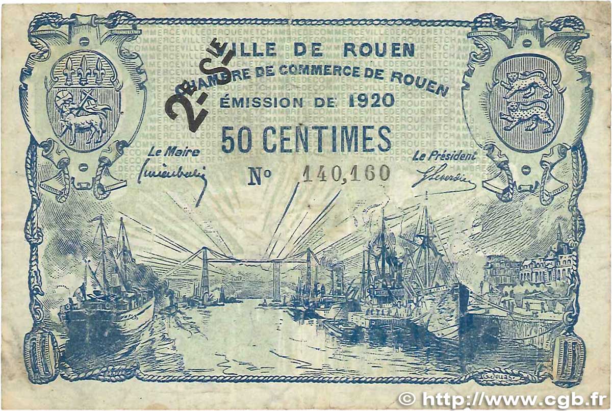 50 Centimes FRANCE regionalismo y varios Rouen 1920 JP.110.53 RC