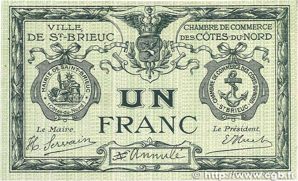 1 Franc Annulé FRANCE regionalism and miscellaneous Saint-Brieuc 1918 JP.111.10 VF+