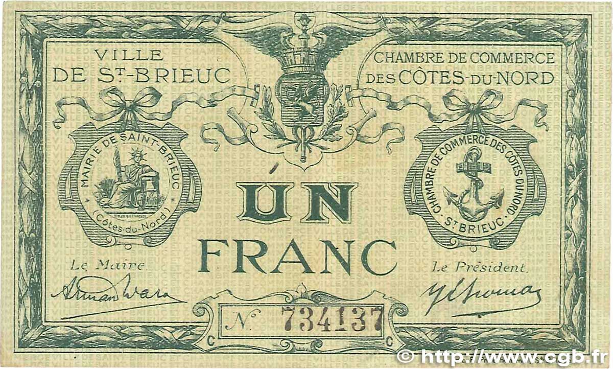 1 Franc FRANCE regionalismo y varios Saint-Brieuc 1918 JP.111.15 BC