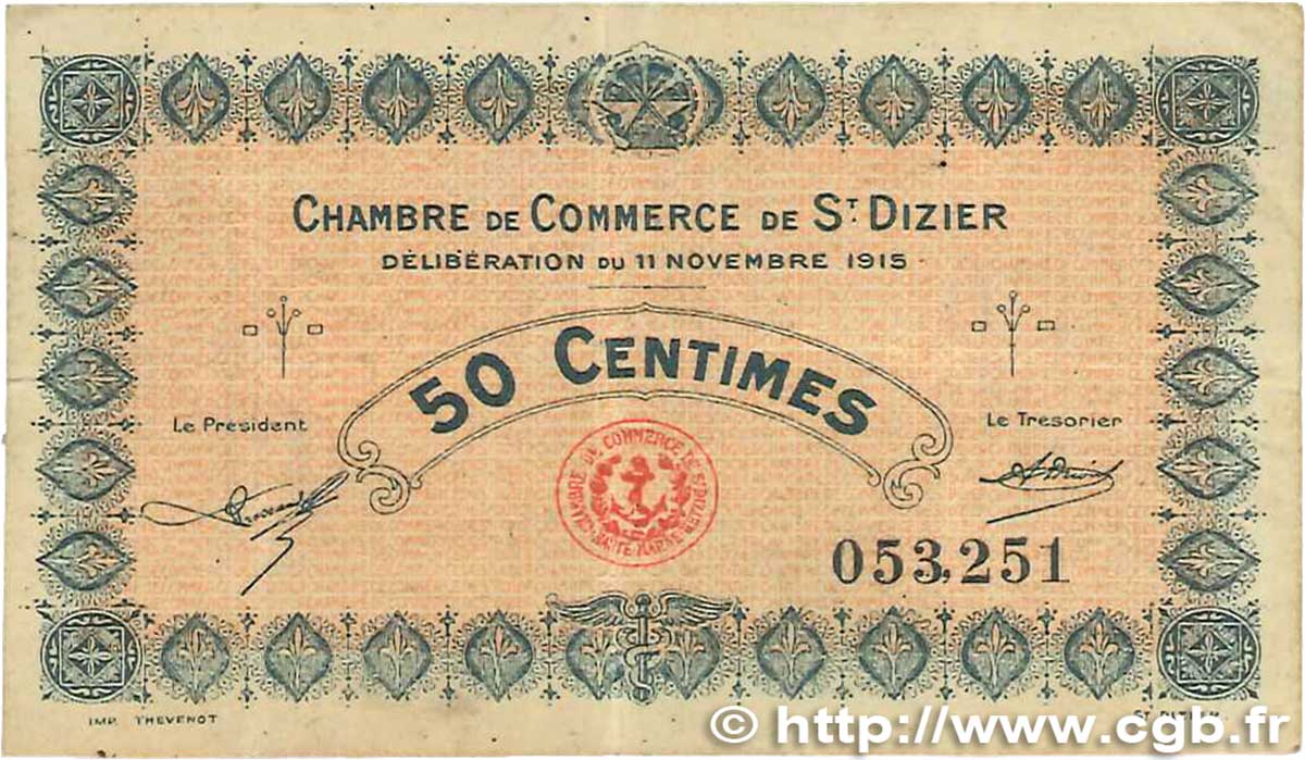 50 Centimes FRANCE regionalism and various Saint-Dizier 1915 JP.113.01 F