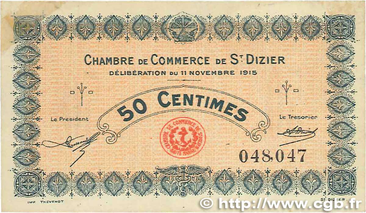 50 Centimes FRANCE regionalismo y varios Saint-Dizier 1915 JP.113.01 MBC