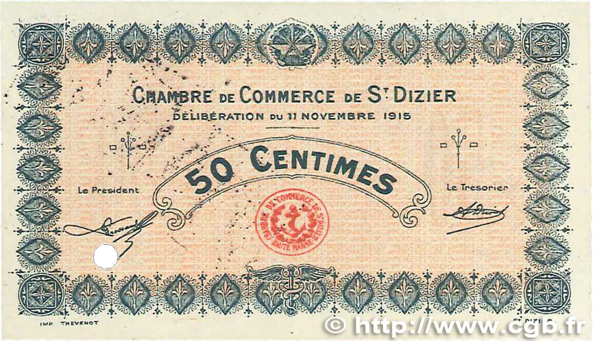 50 Centimes Spécimen FRANCE regionalism and miscellaneous  1915 JP.113.03var. VF+