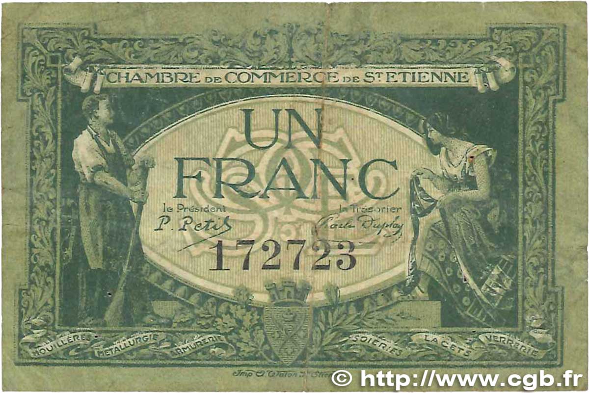1 Franc FRANCE regionalism and miscellaneous Saint-Étienne 1921 JP.114.07 G