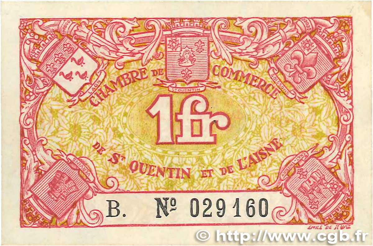 1 Franc FRANCE Regionalismus und verschiedenen Saint-Quentin 1918 JP.116.03 SGE