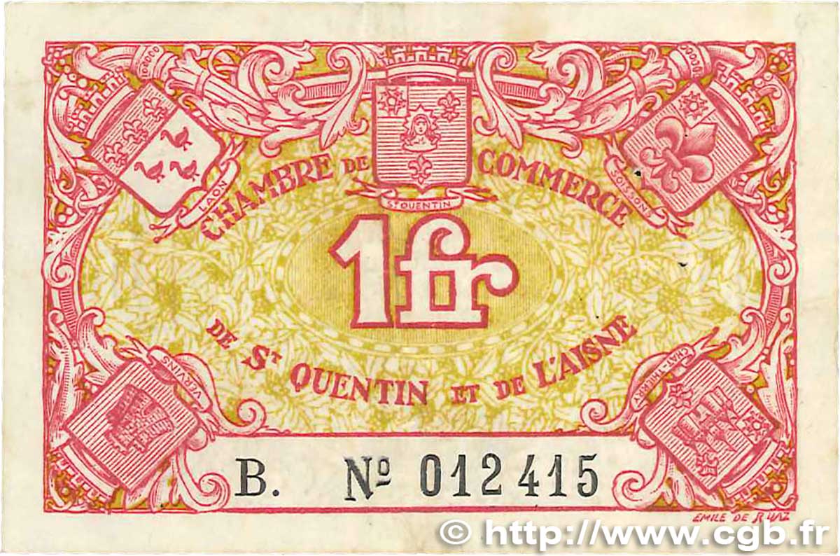1 Franc FRANCE regionalismo e varie Saint-Quentin 1918 JP.116.03 SPL