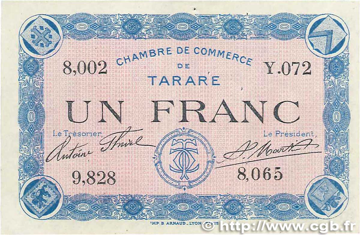 1 Franc FRANCE regionalism and miscellaneous Tarare 1915 JP.119.08 XF+