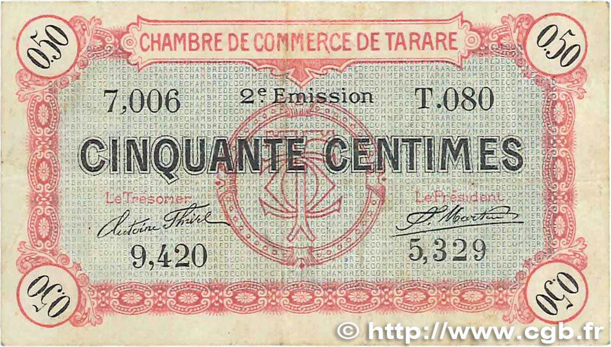 50 Centimes FRANCE Regionalismus und verschiedenen Tarare 1917 JP.119.21 S