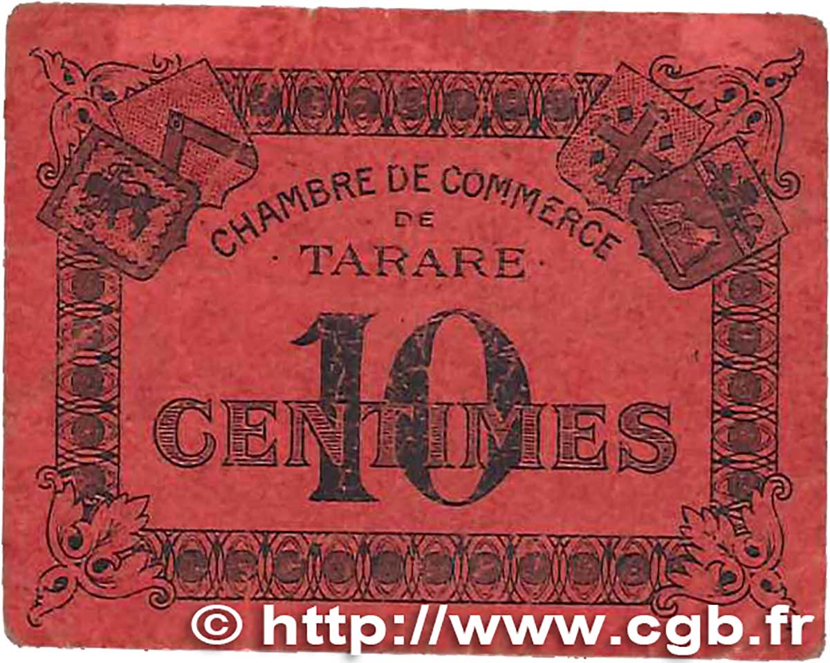10 Centimes FRANCE regionalism and various Tarare 1920 JP.119.36 G