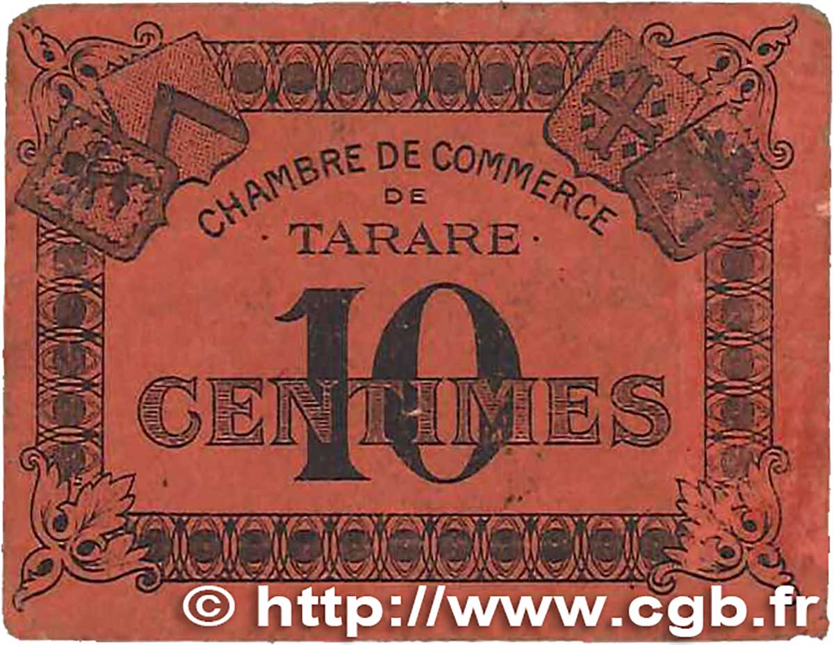 10 Centimes FRANCE regionalism and various Tarare 1920 JP.119.39 VG