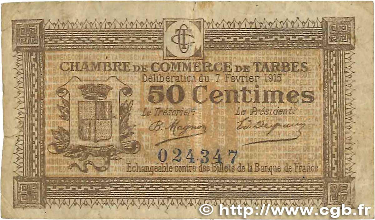 50 Centimes FRANCE regionalism and various Tarbes 1915 JP.120.01 G