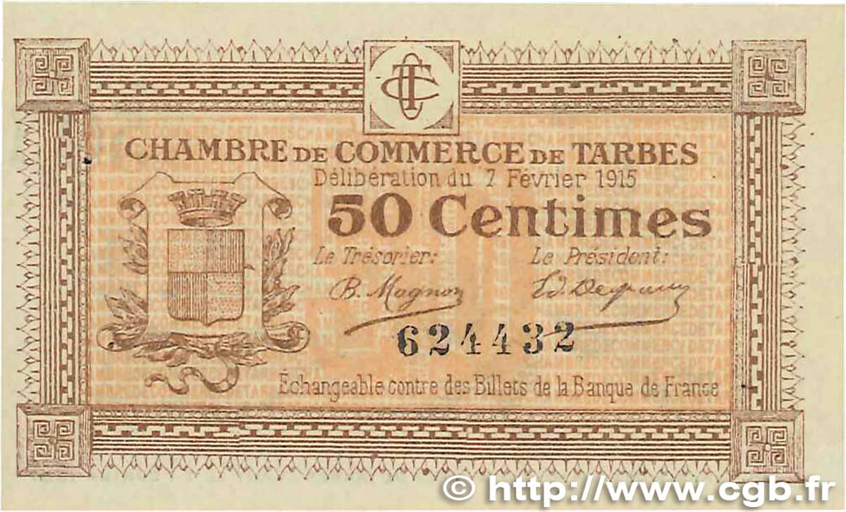 50 Centimes FRANCE regionalism and miscellaneous Tarbes 1915 JP.120.01 UNC-