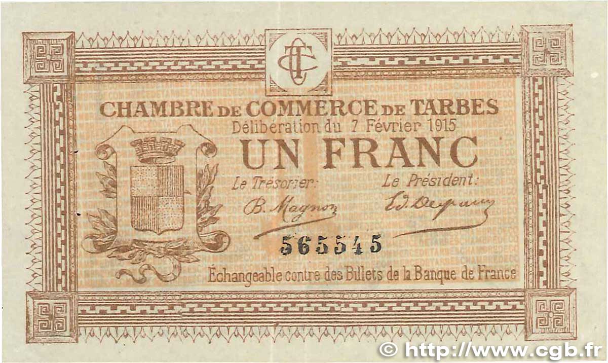 1 Franc FRANCE regionalismo y varios Tarbes 1915 JP.120.05 MBC+