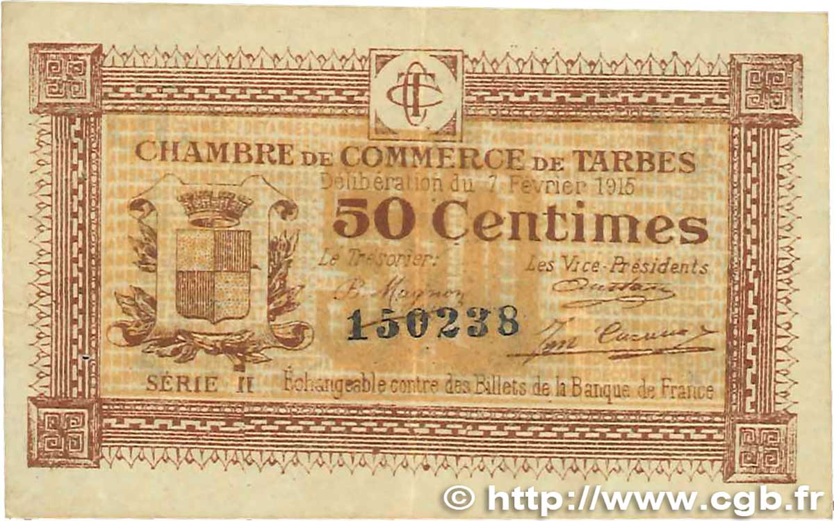 50 Centimes FRANCE régionalisme et divers Tarbes 1915 JP.120.08 TB