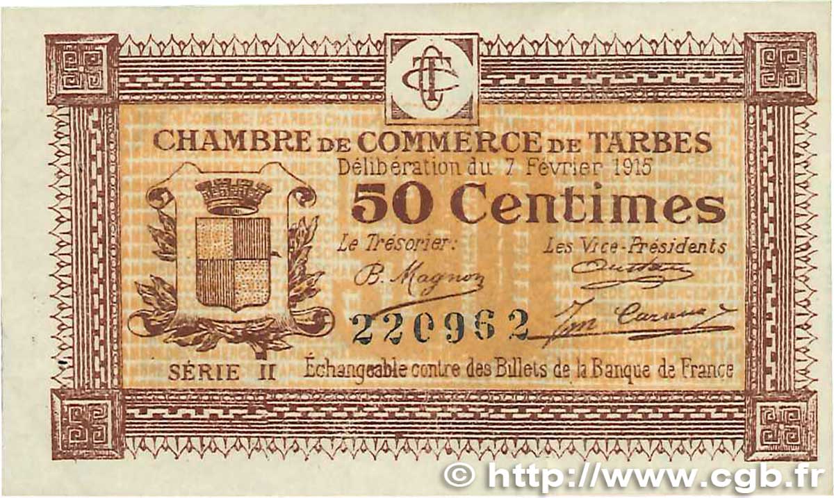 50 Centimes FRANCE regionalismo y varios Tarbes 1915 JP.120.08 MBC