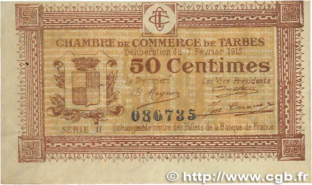 50 Centimes FRANCE regionalism and miscellaneous Tarbes 1915 JP.120.08 VF