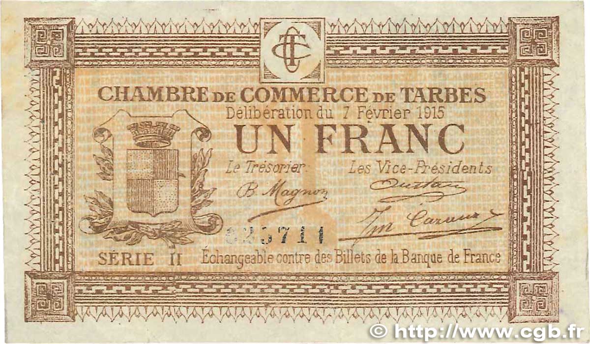 1 Franc FRANCE regionalism and various Tarbes 1915 JP.120.10 F