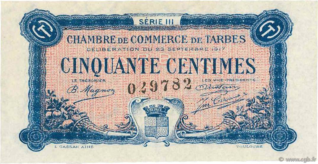 50 Centimes FRANCE regionalismo e varie Tarbes 1917 JP.120.12 AU