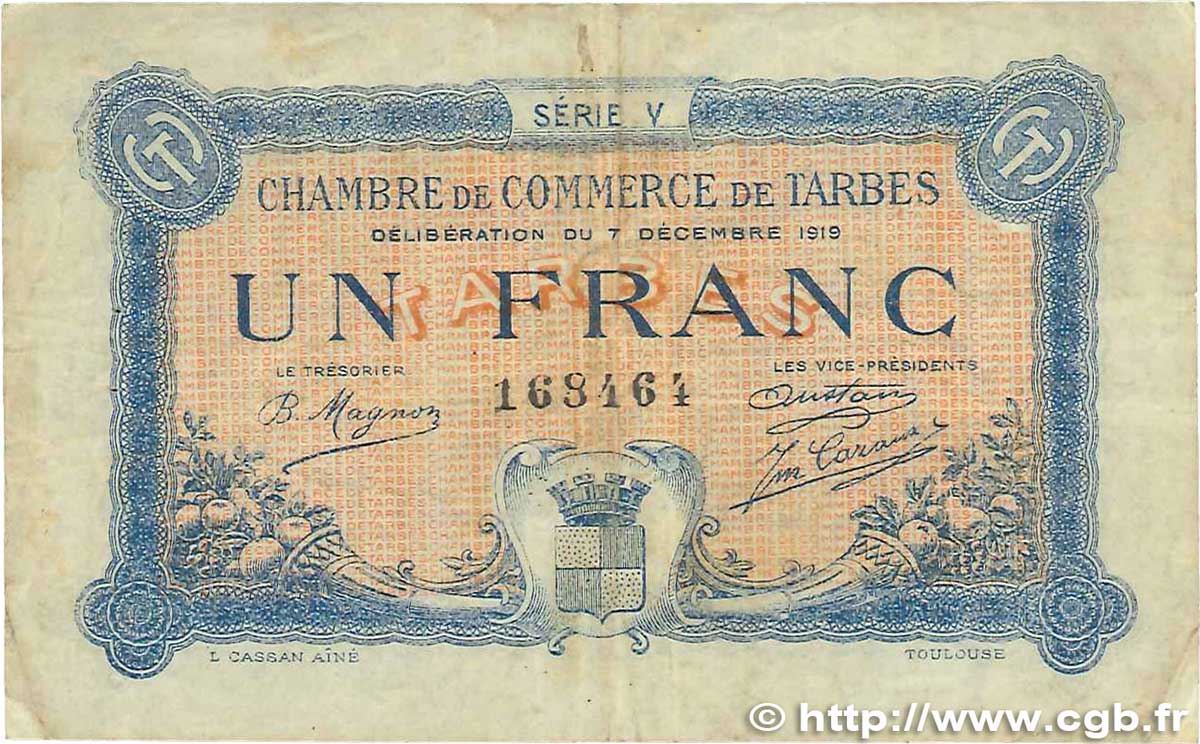 1 Franc FRANCE regionalism and various Tarbes 1919 JP.120.22 F