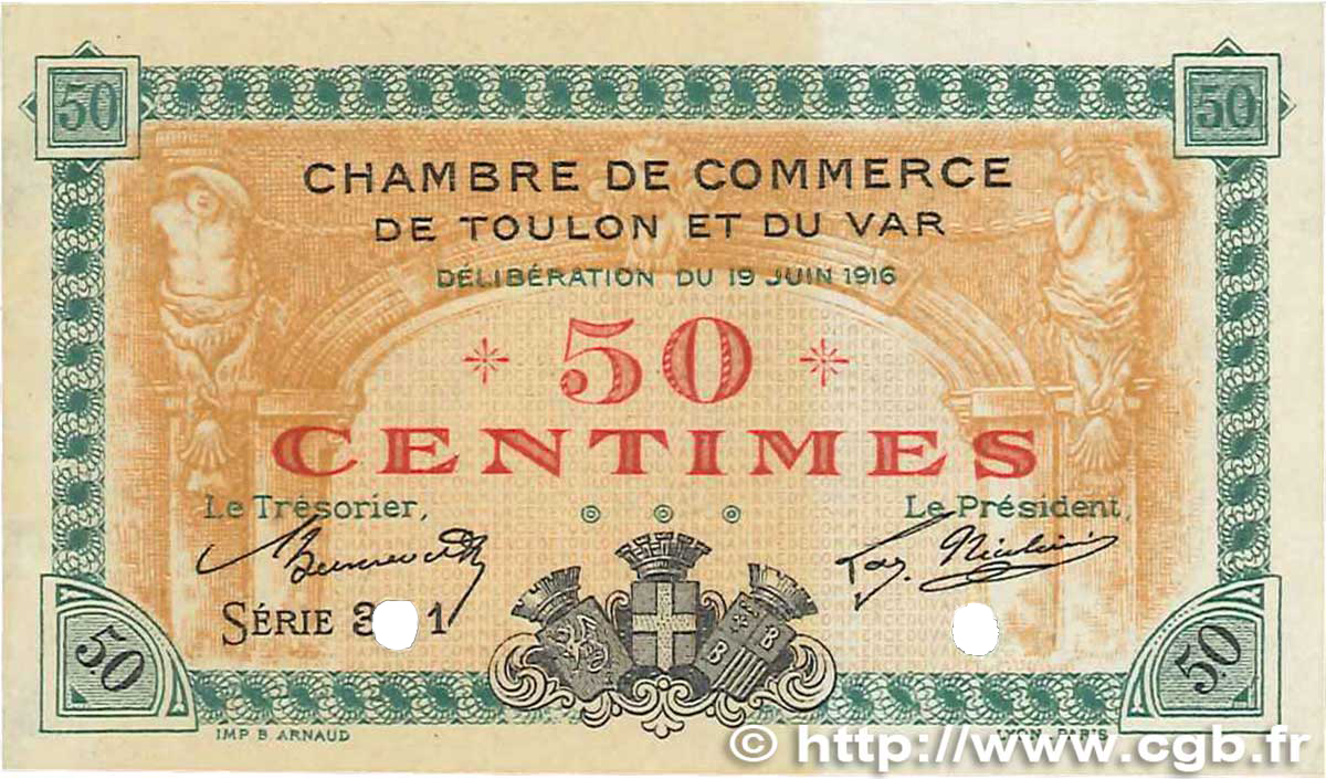 50 Centimes FRANCE regionalismo e varie Toulon 1916 JP.121.02 SPL