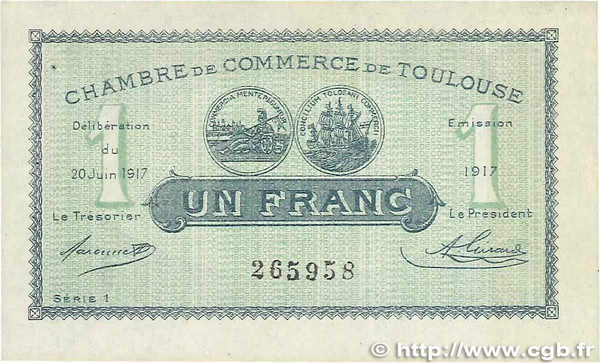 1 Franc FRANCE régionalisme et divers Toulouse 1917 JP.122.27 TTB+
