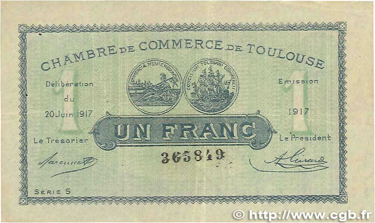 1 Franc FRANCE régionalisme et divers Toulouse 1917 JP.122.27 TTB