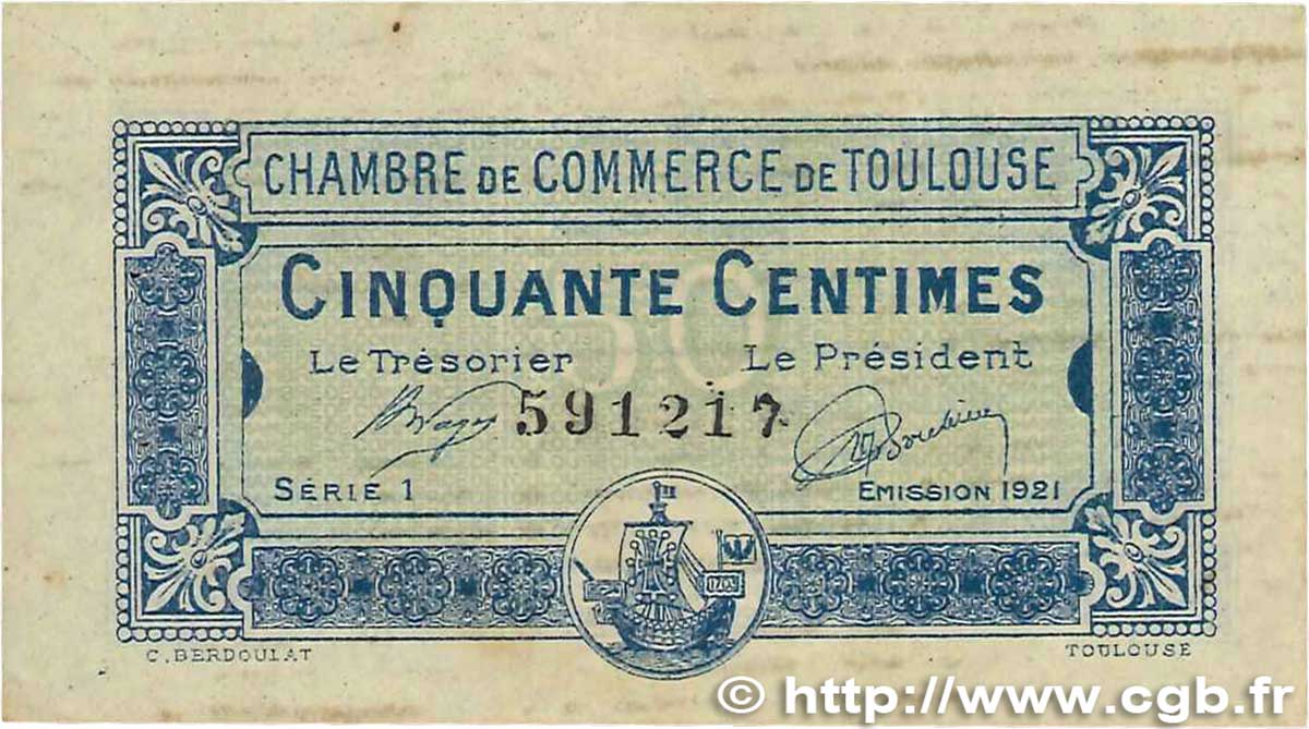 50 Centimes FRANCE regionalism and various Toulouse 1920 JP.122.39 VF-