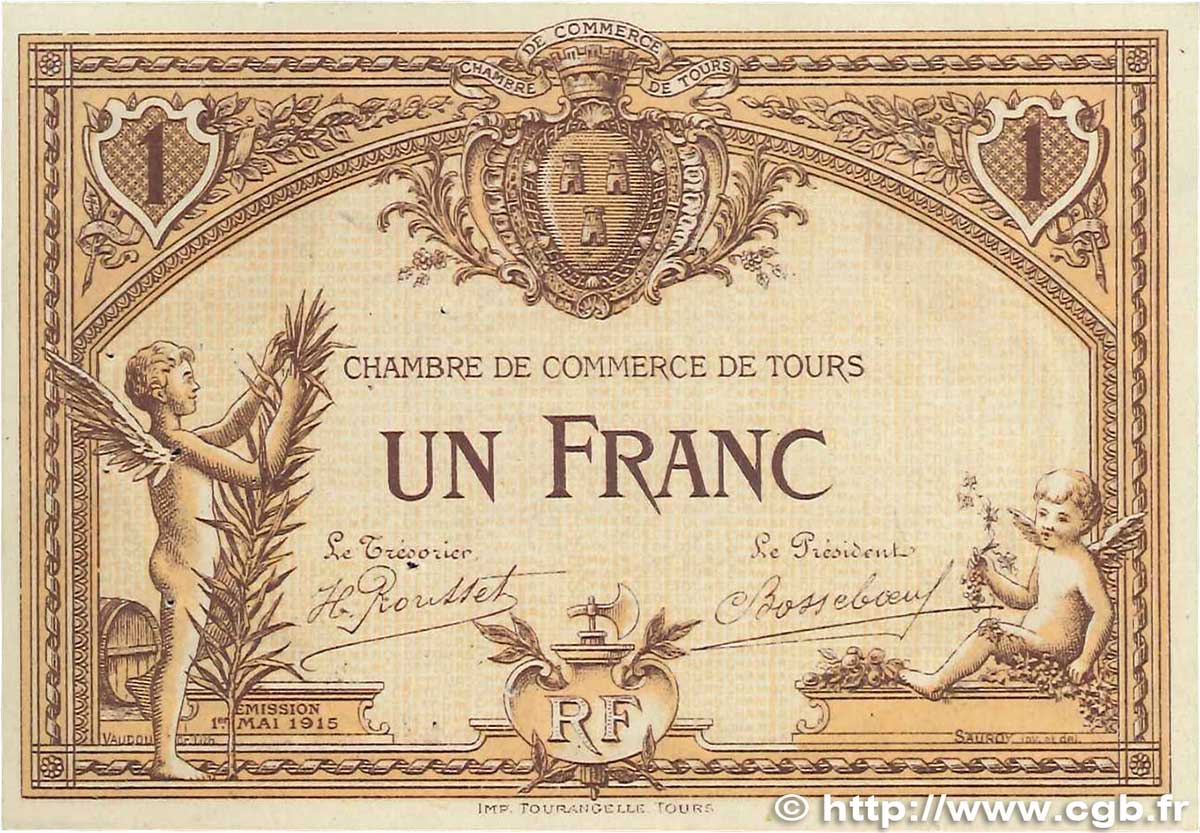 1 Franc Spécimen FRANCE regionalism and various Tours 1915 JP.123.02 XF