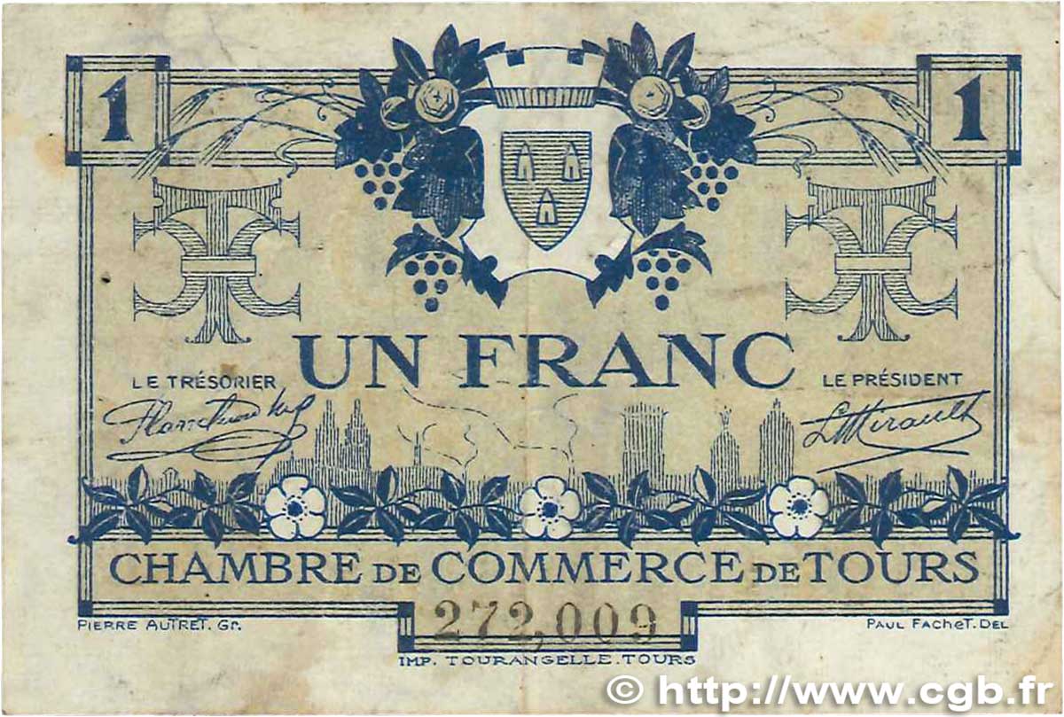 1 Franc FRANCE régionalisme et divers Tours 1920 JP.123.04 TB