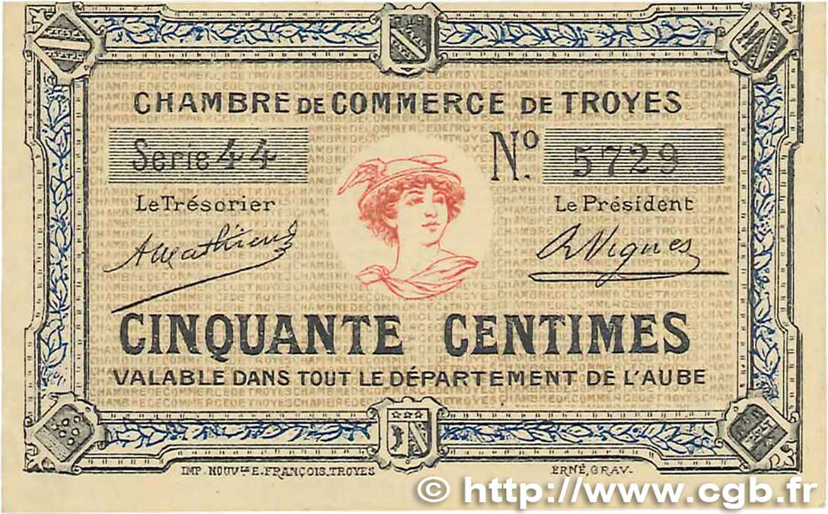 50 Centimes FRANCE regionalism and various Troyes 1918 JP.124.05 XF