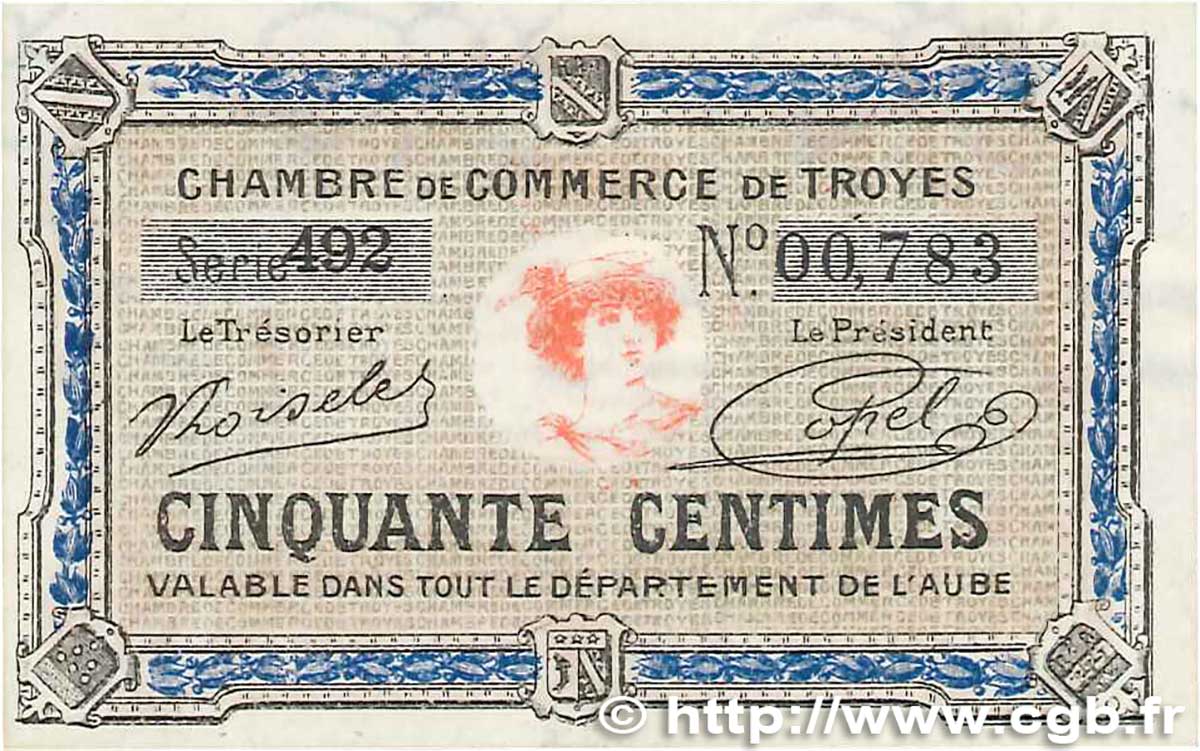 50 Centimes FRANCE regionalismo e varie Troyes 1918 JP.124.13 q.FDC