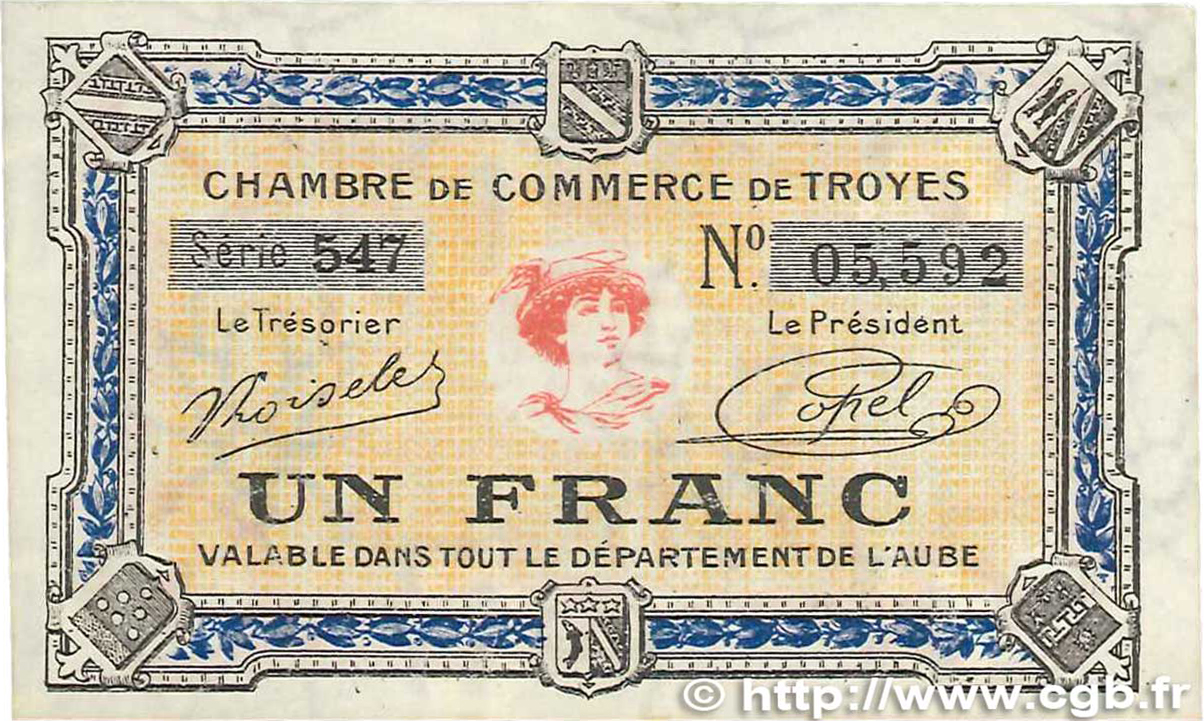 1 Franc FRANCE regionalism and various Troyes 1918 JP.124.14 XF