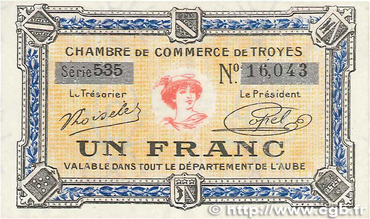 1 Franc FRANCE régionalisme et divers Troyes 1918 JP.124.14 NEUF