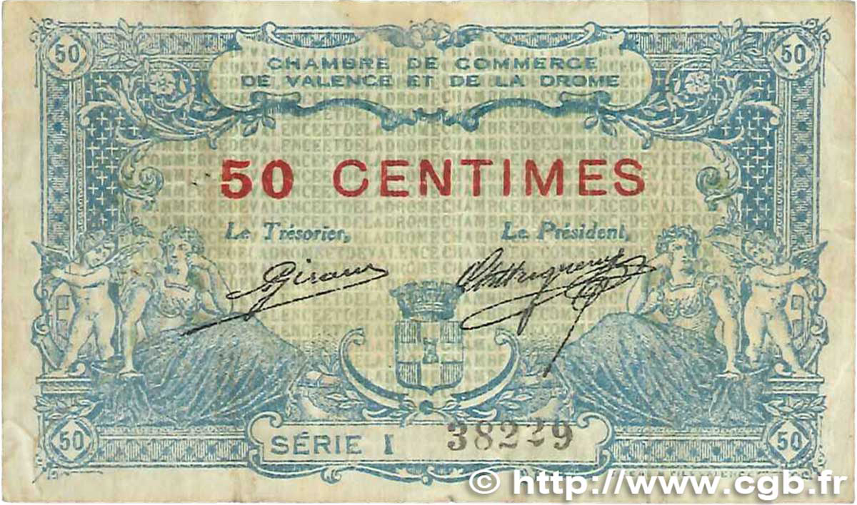 50 Centimes FRANCE regionalismo e varie Valence 1915 JP.127.02 MB
