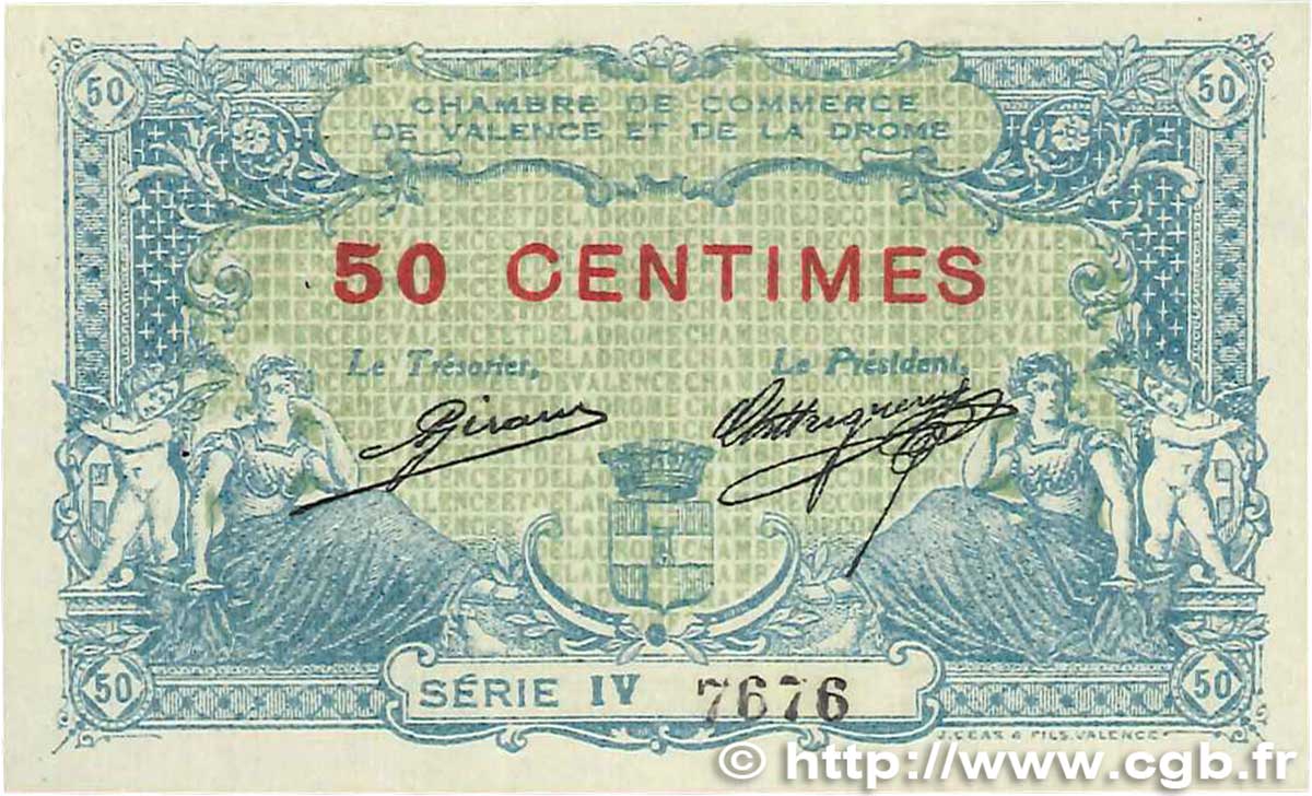 50 Centimes FRANCE regionalism and various Valence 1915 JP.127.02 AU-