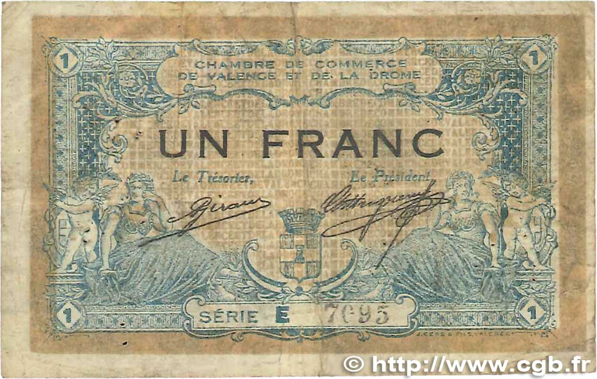 1 Franc FRANCE regionalism and miscellaneous Valence 1915 JP.127.03 G
