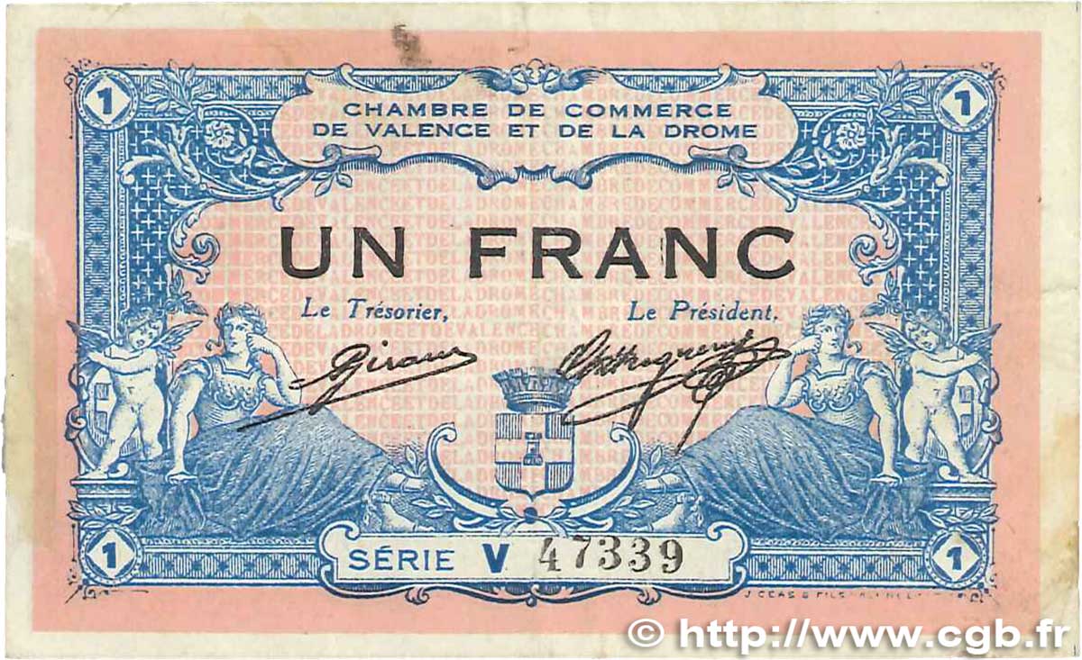 1 Franc FRANCE regionalism and miscellaneous Valence 1915 JP.127.03 VF