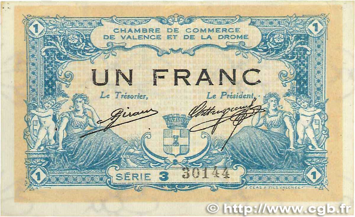 1 Franc FRANCE regionalism and miscellaneous Valence 1915 JP.127.04 VF