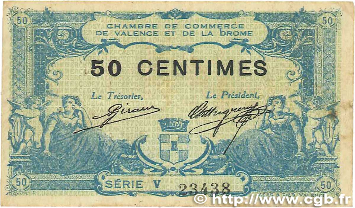 50 Centimes FRANCE regionalismo y varios Valence 1915 JP.127.06 BC