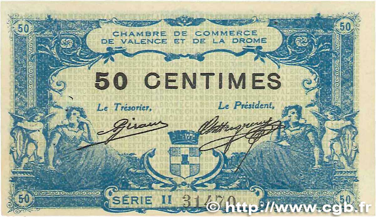 50 Centimes FRANCE regionalism and miscellaneous Valence 1915 JP.127.06 XF